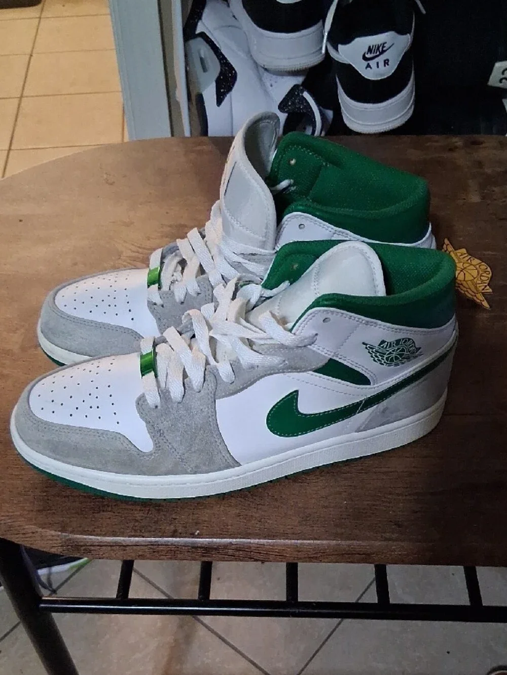 Jordan Mid-Top Sneakers in White, Green & Gray